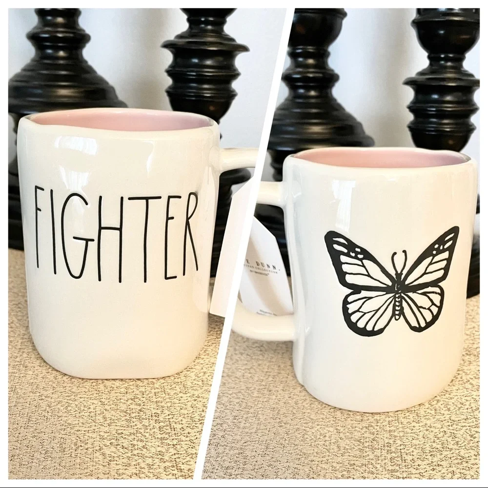 NEW Rae Dunn FIGHTER/BUTTERFLY Ceramic Mug - Picture 1 of 4